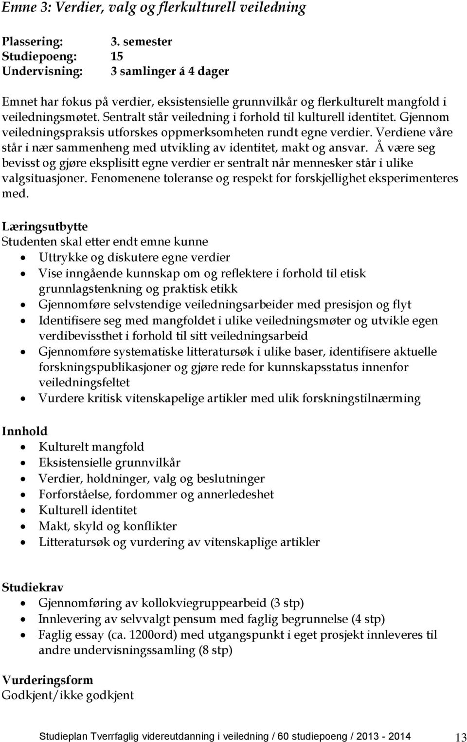 Sentralt står veiledning i forhold til kulturell identitet. Gjennom veiledningspraksis utforskes oppmerksomheten rundt egne verdier.