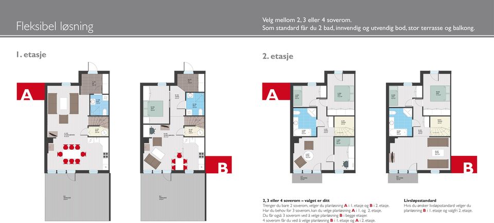 A-105 STUE/KJØKKEN 41,8 m² A-103 BOD 2,9 m² B-105 STUE/KJØKKEN 27,5 m² B-107 BOD 2,9 m² A-202 6,5 m² A-201 GANG 4,9 m² 12 11 10 9 B-202 6,5 m² B-201 GANG 4,9 m² 12 11 10 9 A-206 6,6 m² A-207 STUE