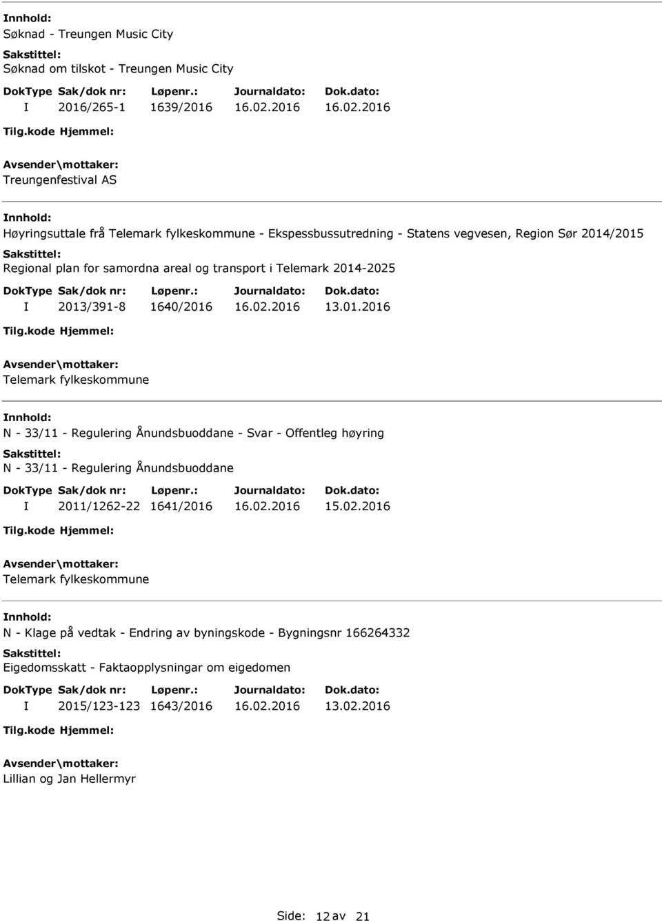 /2015 Regional plan for samordna areal og transport i Telemark 2014-2025 2013/391-8 1640/2016 13.01.2016 Telemark fylkeskommune nnhold: N - 33/11 - Regulering Ånundsbuoddane -