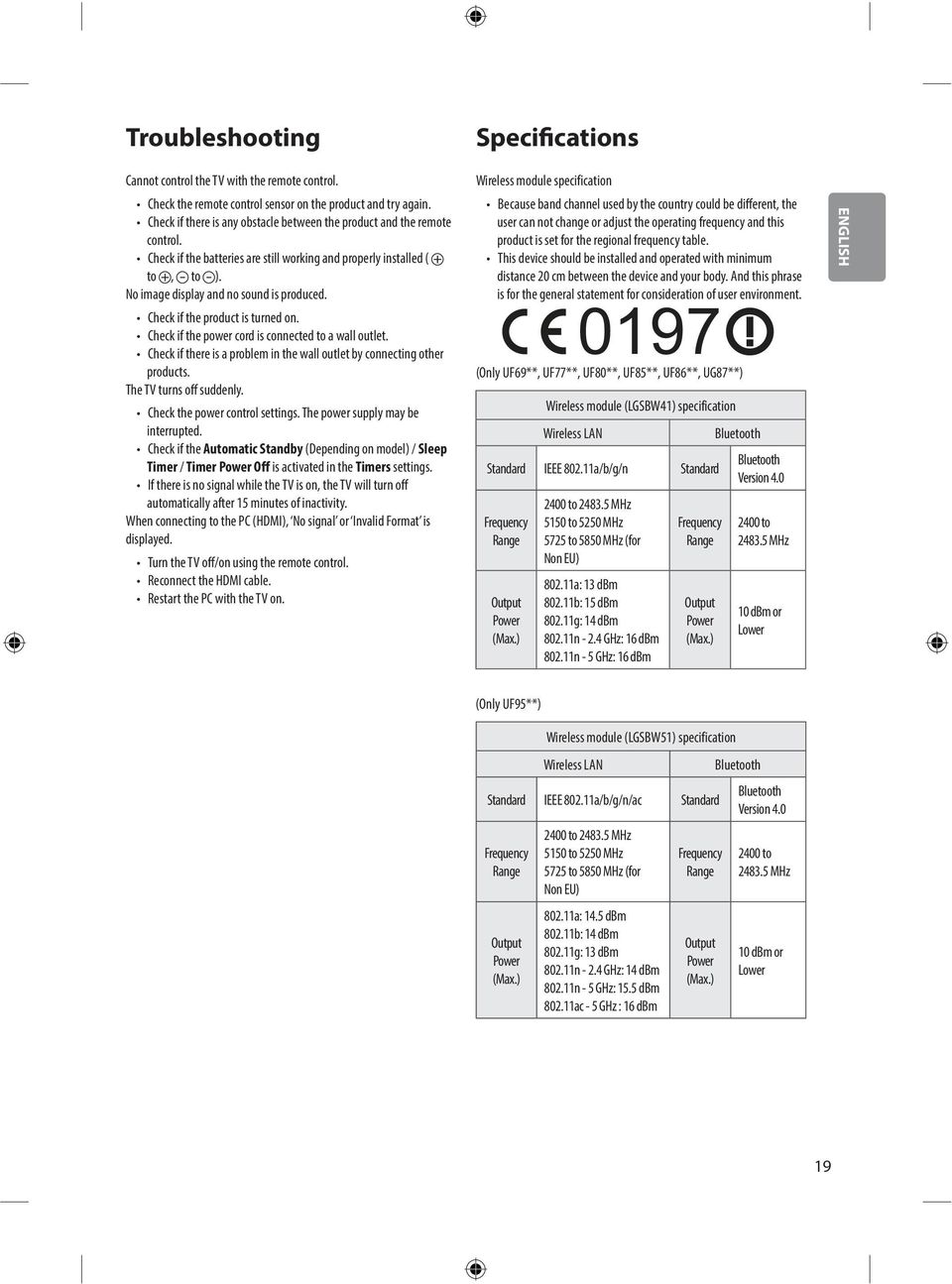 Check if the product is turned on. Check if the power cord is connected to a wall outlet. Check if there is a problem in the wall outlet by connecting other products. The TV turns off suddenly.