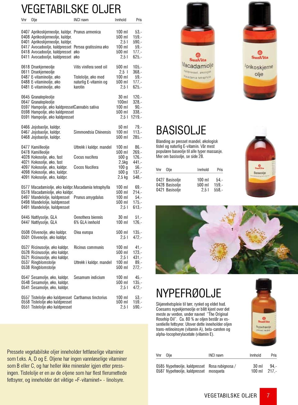 vinifera seed oil 500 ml 105,- 0611 Druekjerneolje 2,5 l 368,- 0487 E-vitaminolje, øko Tistelolje, øko med 100 ml 59,- 0488 E-vitaminolje, øko naturlig E-vitamin og 500 ml 177,- 0481 E-vitaminolje,