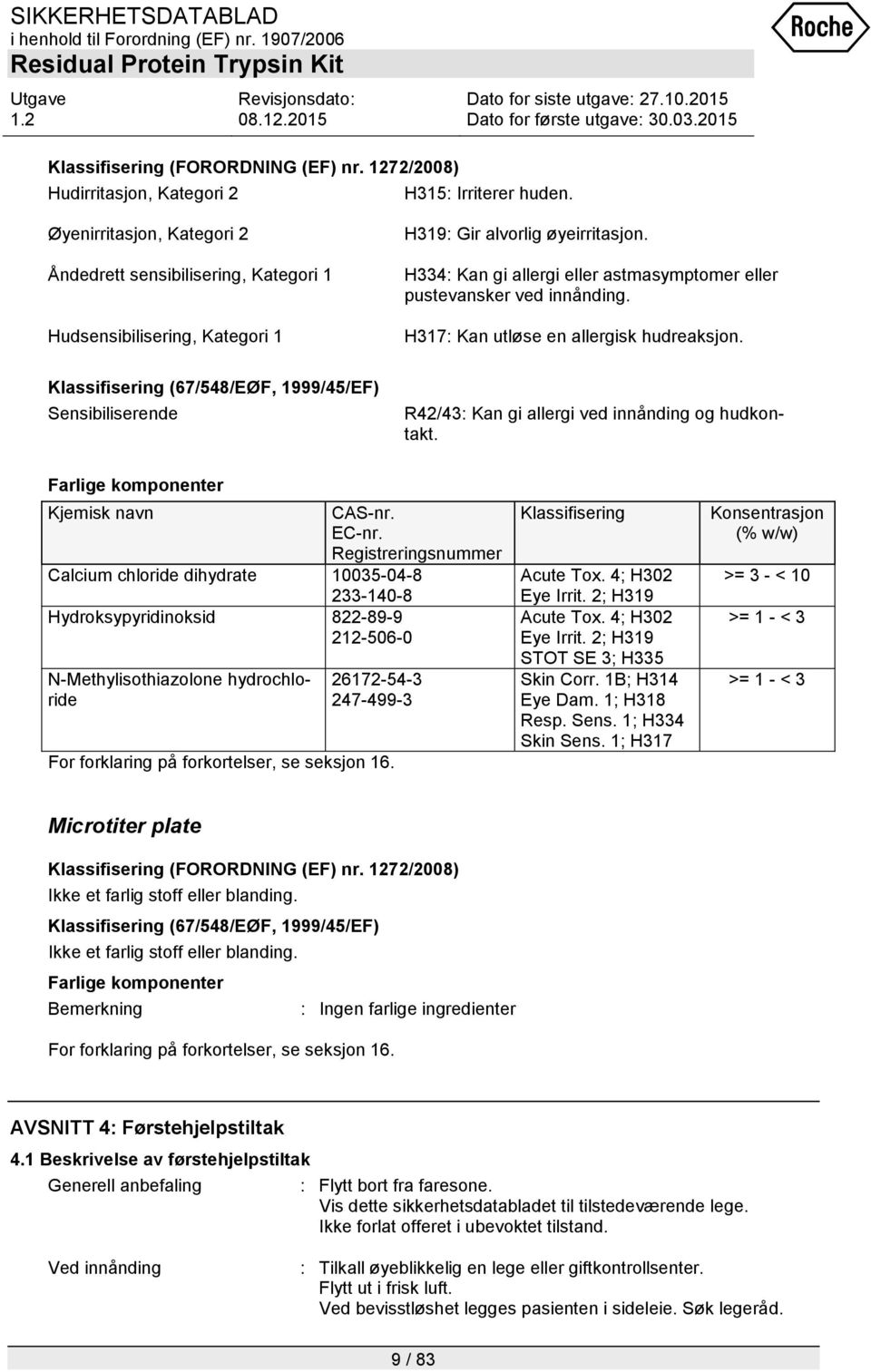 H334: Kan gi allergi eller astmasymptomer eller pustevansker ved innånding. H317: Kan utløse en allergisk hudreaksjon.