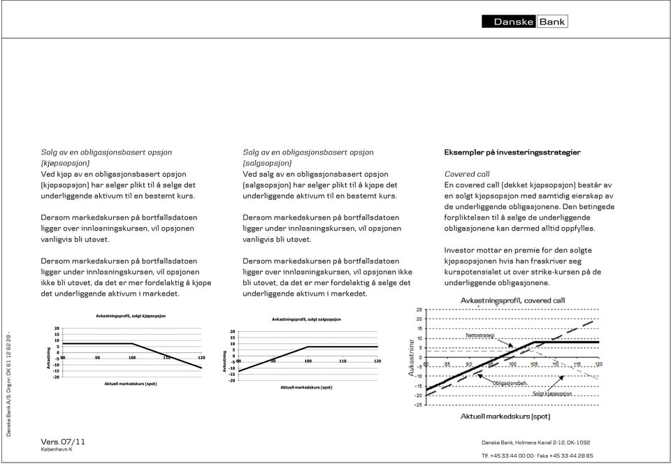 Salg av en obligasjonsbasert opsjon (salgsopsjon) Ved salg av en obligasjonsbasert opsjon (salgsopsjon) har selger plikt til å kjøpe det underliggende aktivum til en bestemt kurs.