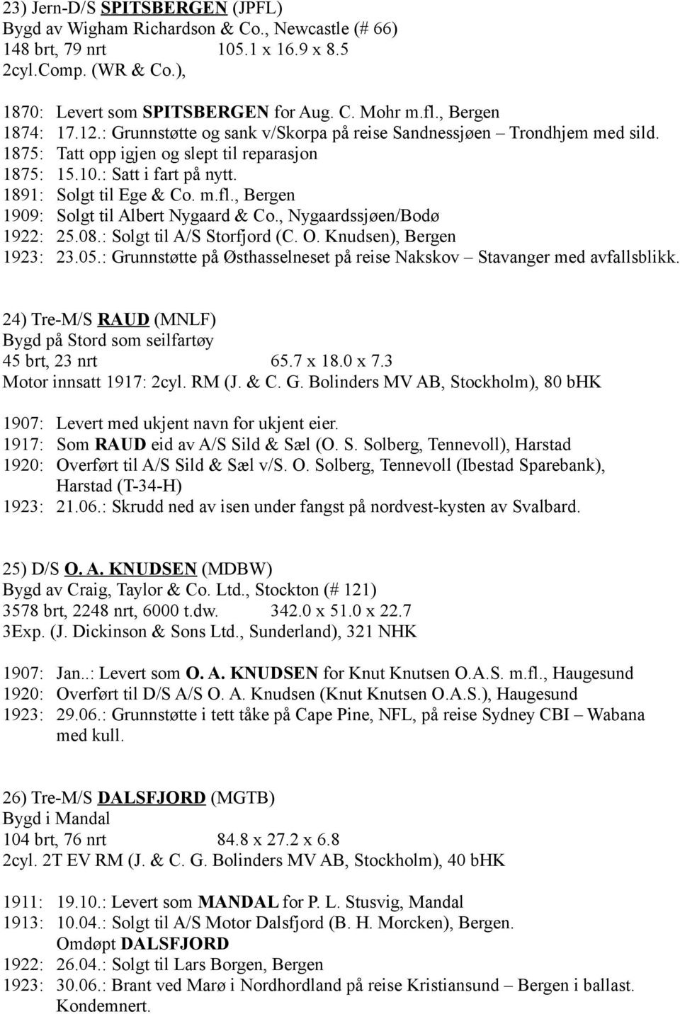 m.fl., Bergen 1909: Solgt til Albert Nygaard & Co., Nygaardssjøen/Bodø 1922: 25.08.: Solgt til A/S Storfjord (C. O. Knudsen), Bergen 1923: 23.05.