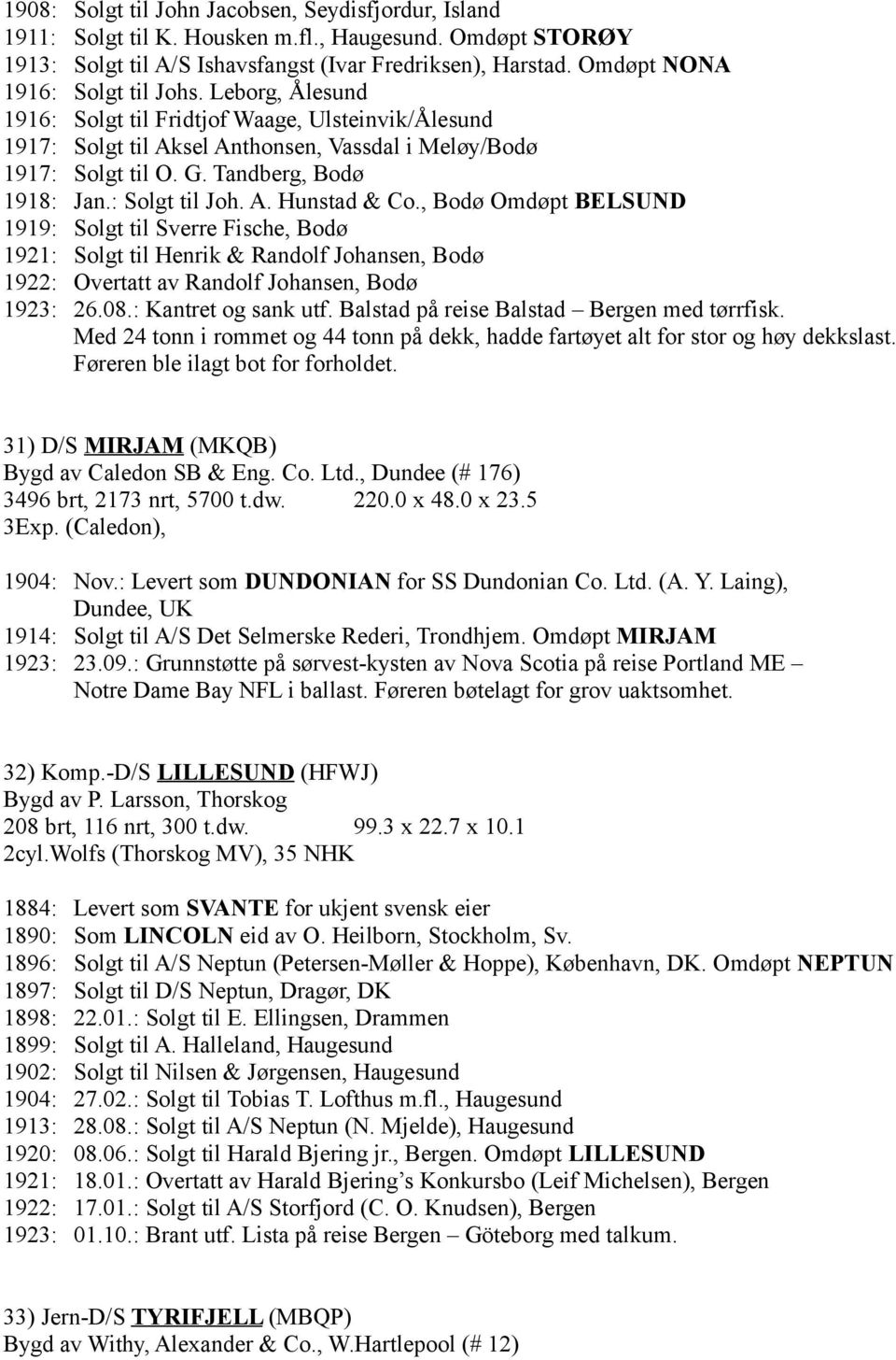 Tandberg, Bodø 1918: Jan.: Solgt til Joh. A. Hunstad & Co.