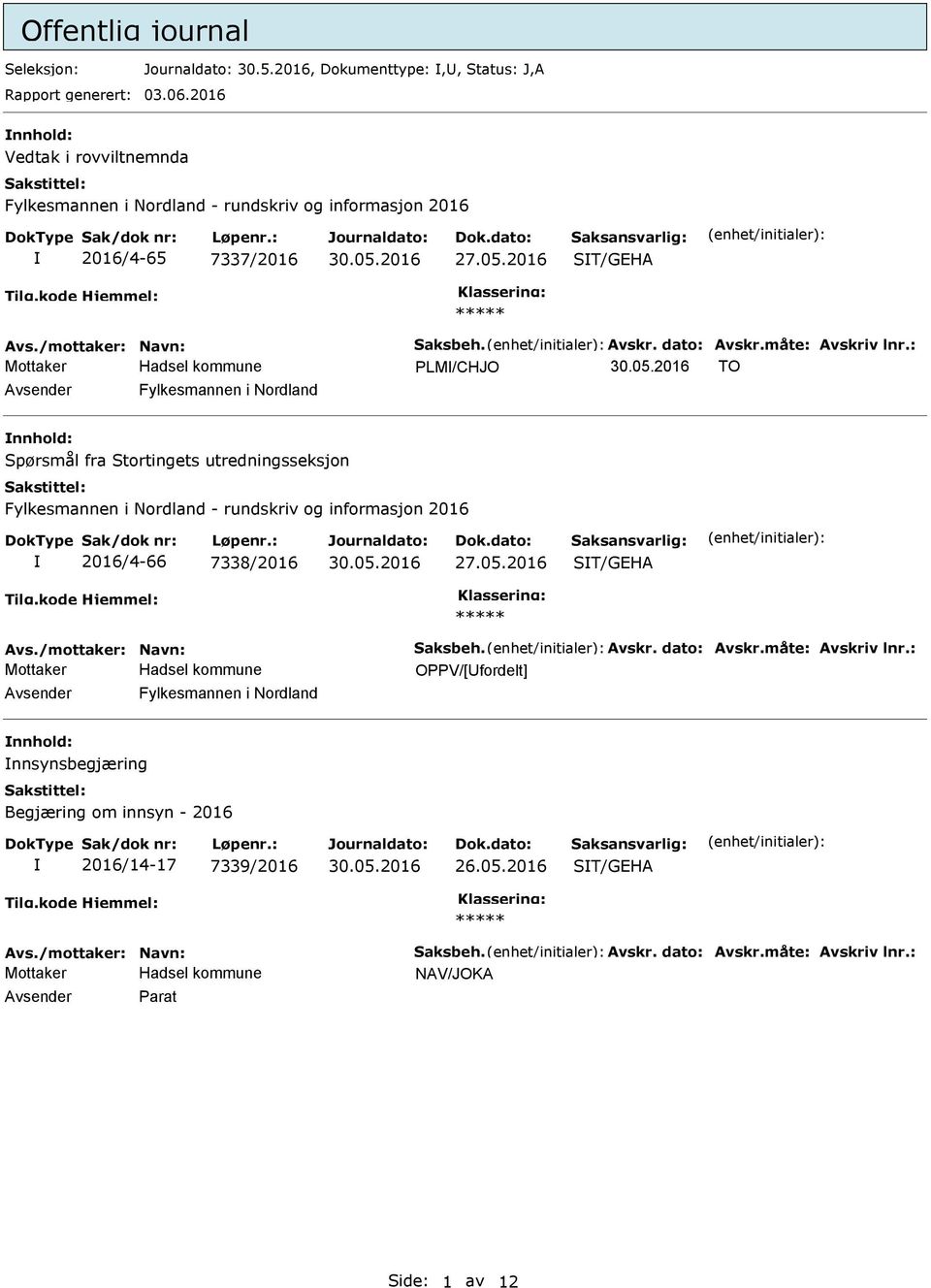 Fylkesmannen i Nordland nnhold: Spørsmål fra Stortingets utredningsseksjon Fylkesmannen i Nordland - rundskriv og informasjon 2016 2016/4-66