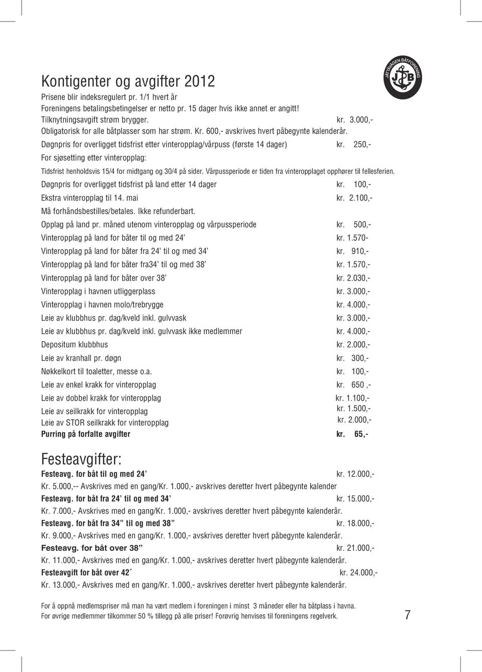 250,- For sjøsetting etter vinteropplag: Tidsfrist henholdsvis 15/4 for midtgang og 30/4 på sider. Vårpussperiode er tiden fra vinteropplaget opphører til fellesferien.