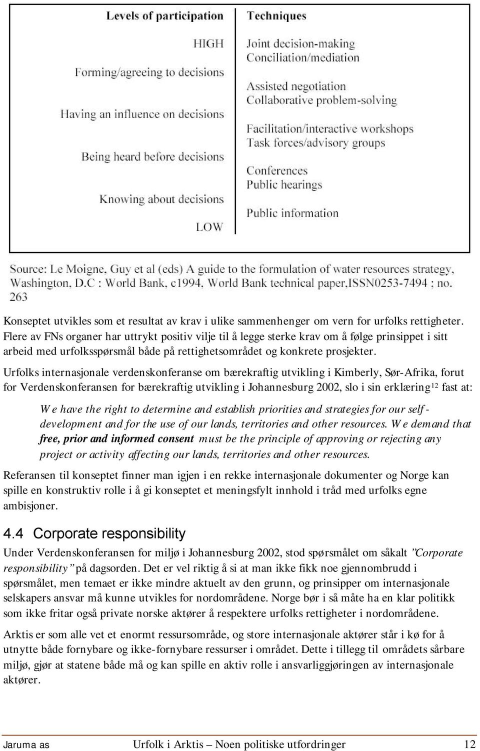 Urfolks internasjonale verdenskonferanse om bærekraftig utvikling i Kimberly, Sør-Afrika, forut for Verdenskonferansen for bærekraftig utvikling i Johannesburg 2002, slo i sin erklæring 12 fast at: