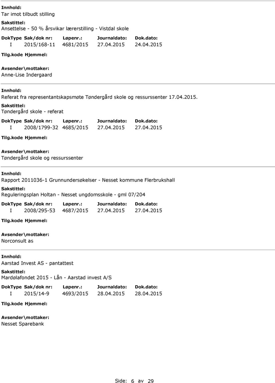 Tøndergård skole - referat 2008/1799-32 4685/2015 Tøndergård skole og ressurssenter nnhold: Rapport 2011036-1 Grunnundersøkelser - Nesset kommune