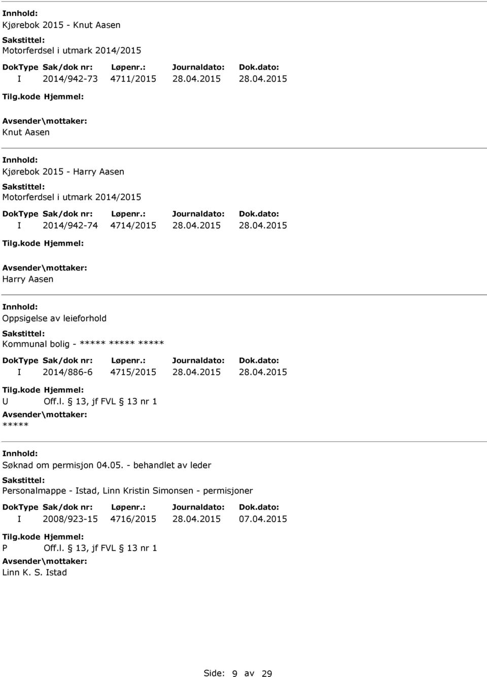 Kommunal bolig - ***** ***** ***** 2014/886-6 4715/2015 U ***** nnhold: Søknad om permisjon 04.05.