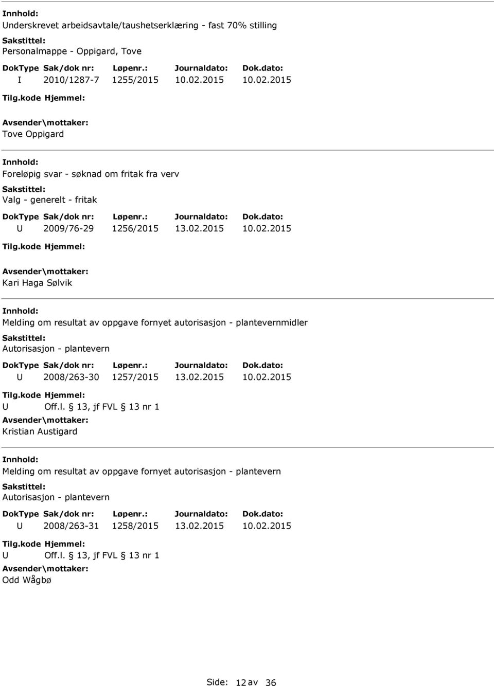 Kari Haga Sølvik Melding om resultat av oppgave fornyet autorisasjon - plantevernmidler 2008/263-30 1257/2015