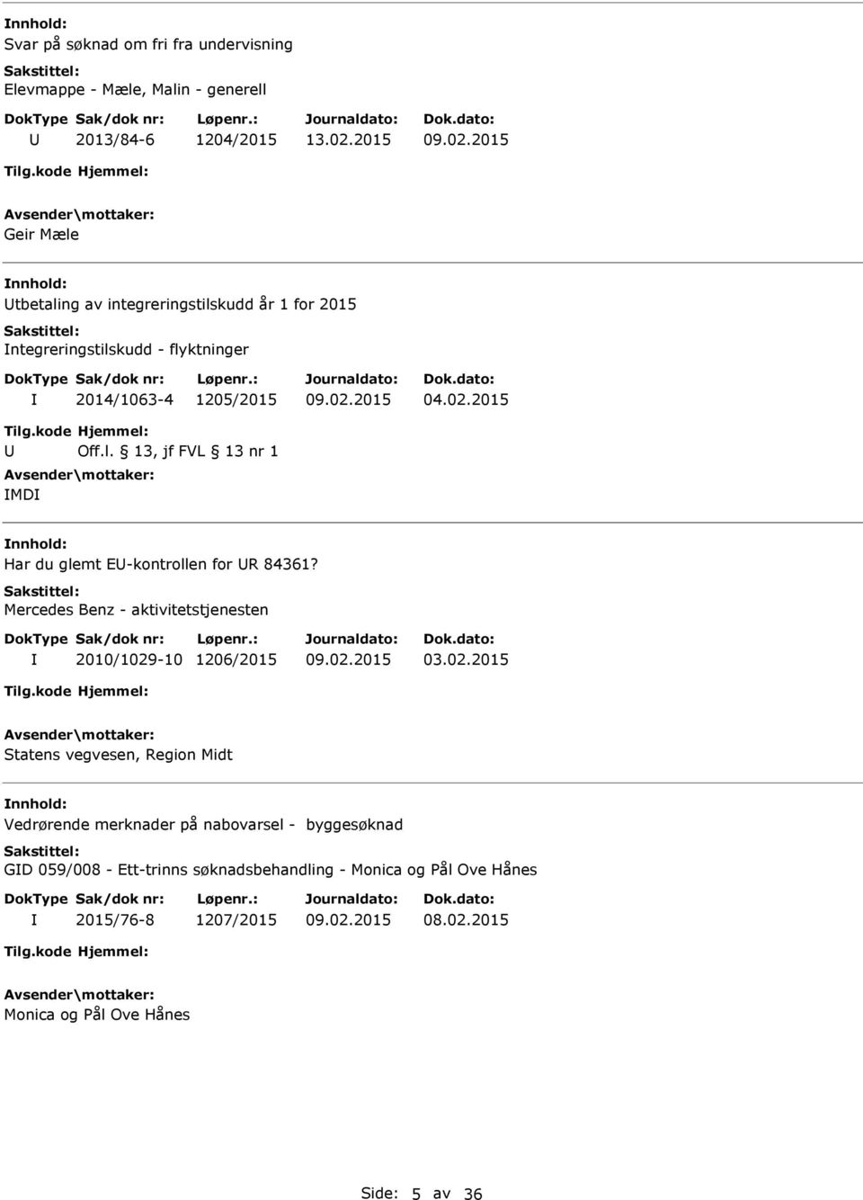 2015 MD Har du glemt -kontrollen for R 84361? Mercedes Benz - aktivitetstjenesten 2010/1029