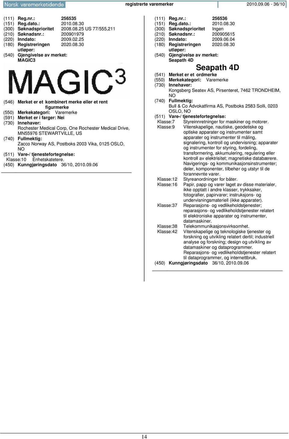 30 MAGIC3 (546) Merket er et kombinert merke eller et rent figurmerke (591) Merket er i farger: Nei Rochester Medical Corp, One Rochester Medical Drive, MN55976 STEWARTVILLE, US Zacco Norway AS,