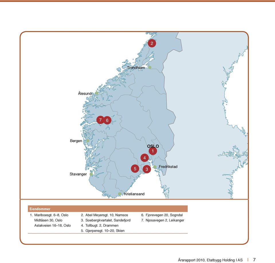 Fjørevegen 20, Sogndal Midtåsen 30, Oslo 3. Søebergkvartalet, Sandefjord 7.