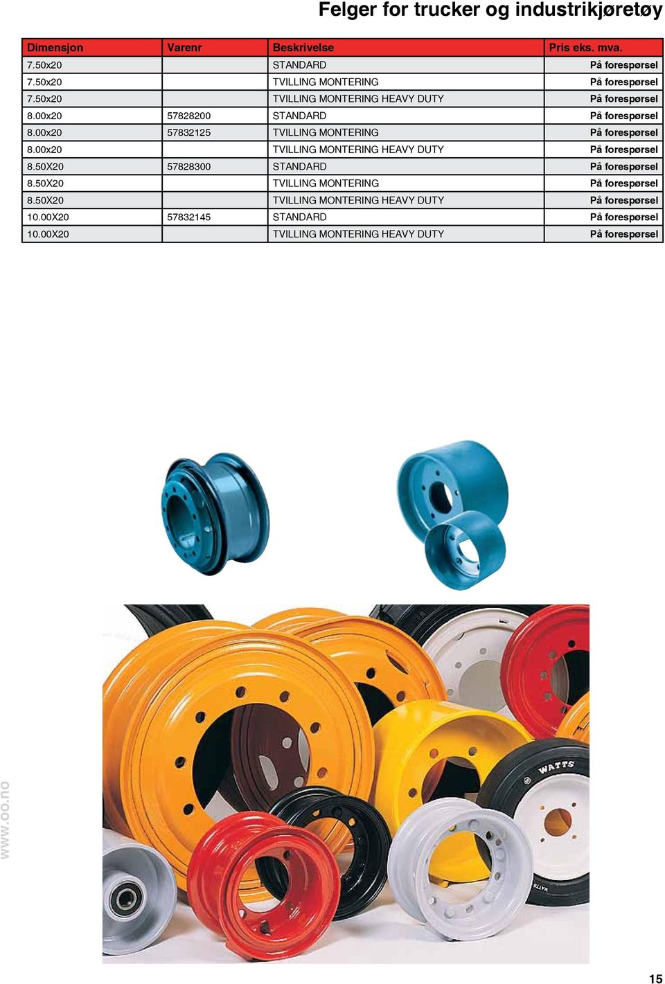 00x20 57832125 TVILLING MONTERING På forespørsel 8.00x20 TVILLING MONTERING HEAVY DUTY På forespørsel 8.50X20 57828300 STANDARD På forespørsel 8.