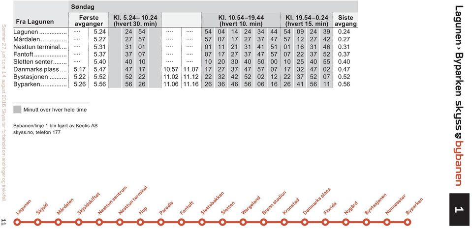 .. 5.40 40 10 10 20 30 40 50 00 10 25 40 55 0.40 Danmarks plass... 5.17 5.47 47 17 10.57 11.07 17 27 37 47 57 07 17 32 47 02 0.47 Bystasjonen... 5.22 5.52 52 22 11.02 11.