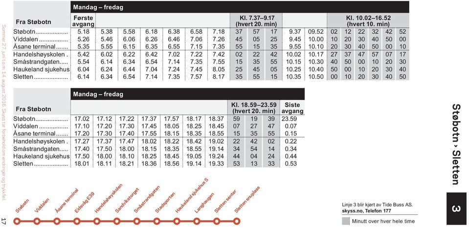 10 20 30 40 50 00 10 Handelshøyskolen. 5.42 6.02 6.22 6.42 7.02 7.22 7.42 02 22 42 10.02 10.17 27 37 47 57 07 17 Småstrandgaten... 5.54 6.14 6.34 6.54 7.14 7.35 7.55 15 35 55 10.15 10.