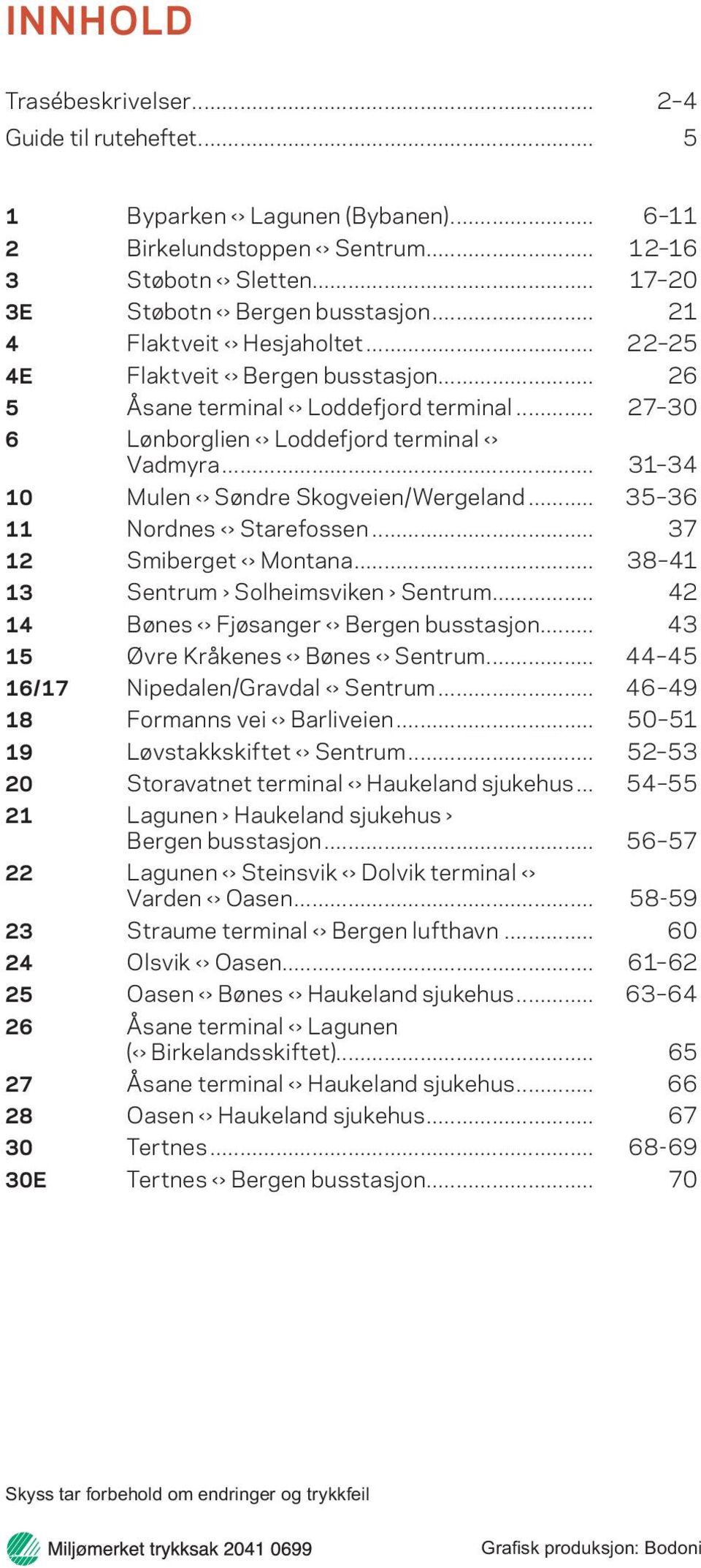 .. 31 34 10 Mulen Søndre Skogveien/Wergeland... 35 36 11 Nordnes Starefossen... 37 12 Smiberget Montana... 38 41 13 Sentrum Solheimsviken Sentrum... 42 14 Bønes Fjøsanger Bergen busstasjon.