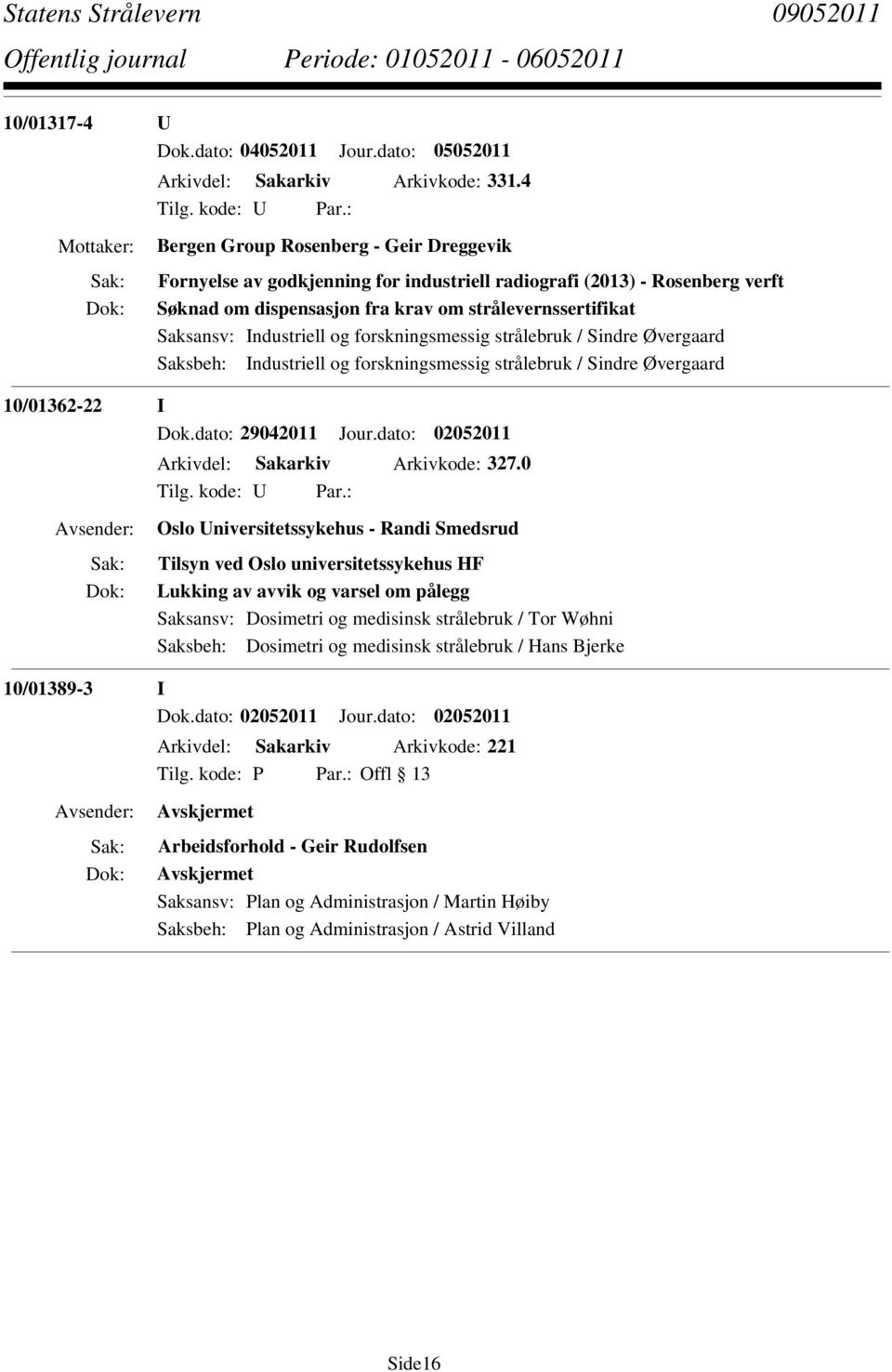 og forskningsmessig strålebruk / Sindre Øvergaard Saksbeh: Industriell og forskningsmessig strålebruk / Sindre Øvergaard 10/01362-22 I Arkivdel: Sakarkiv Arkivkode: 327.