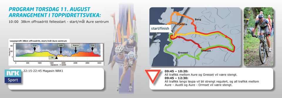 Berg Løypeprofil 38km offroadritt, /mål Aure sentrum Gresset Ormset 22:15-22:45 Magasin NRK1 09:45