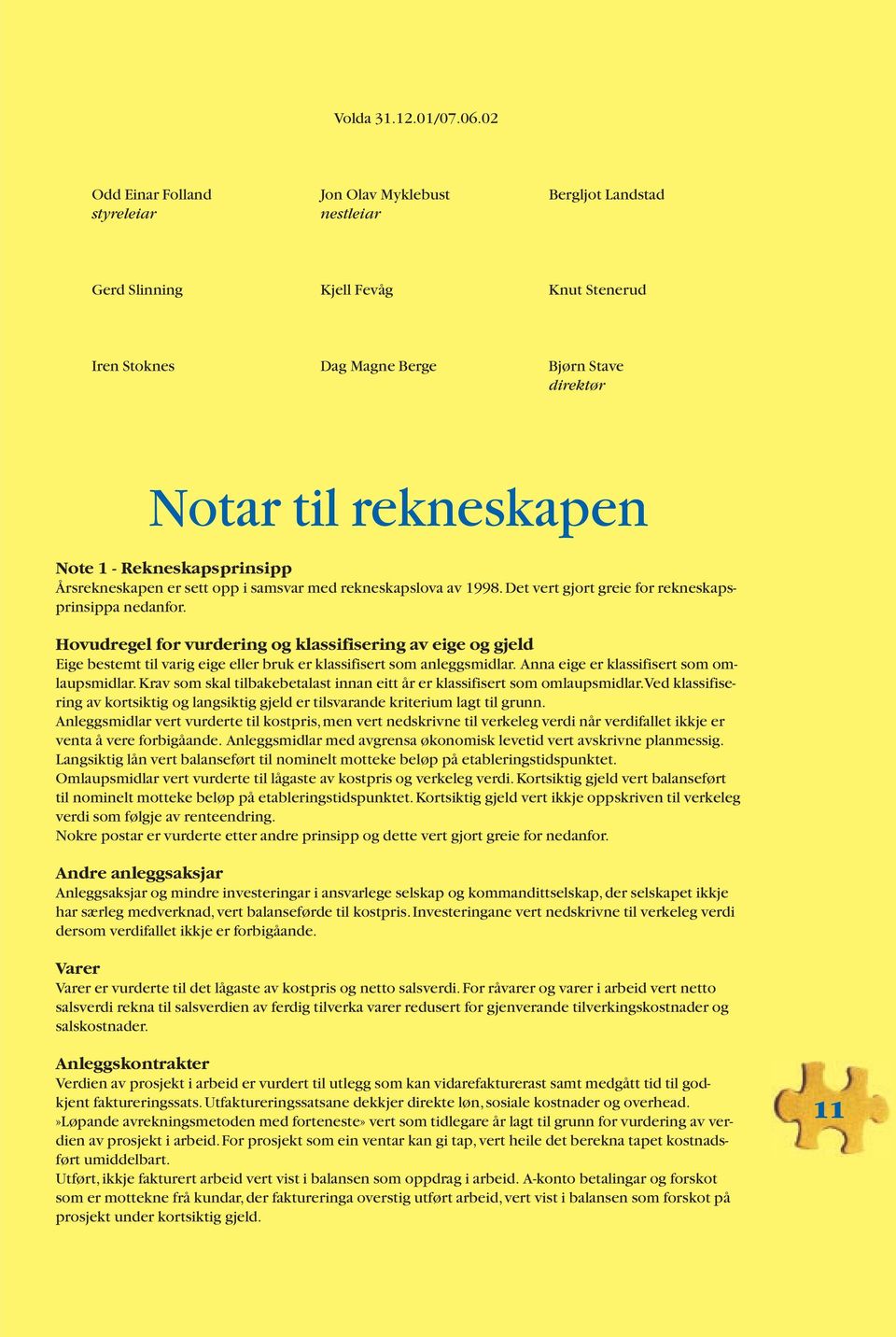 Rekneskapsprinsipp Årsrekneskapen er sett opp i samsvar med rekneskapslova av 1998. Det vert gjort greie for rekneskapsprinsippa nedanfor.