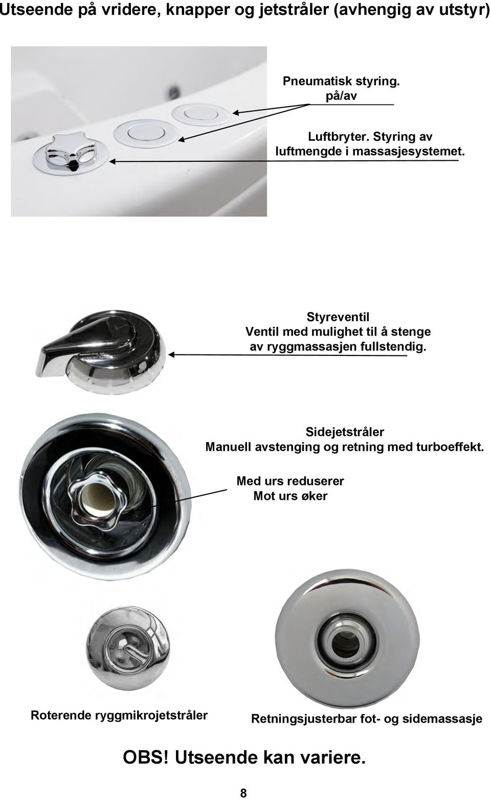 Styreventil Ventil med mulighet til å stenge av ryggmassasjen fullstendig.