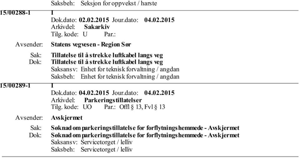 forvaltning / angdan 15/00289-1 I Arkivdel: Parkeringstillatelser Avskjermet Søknad om parkeringstillatelse for forflytningshemmede