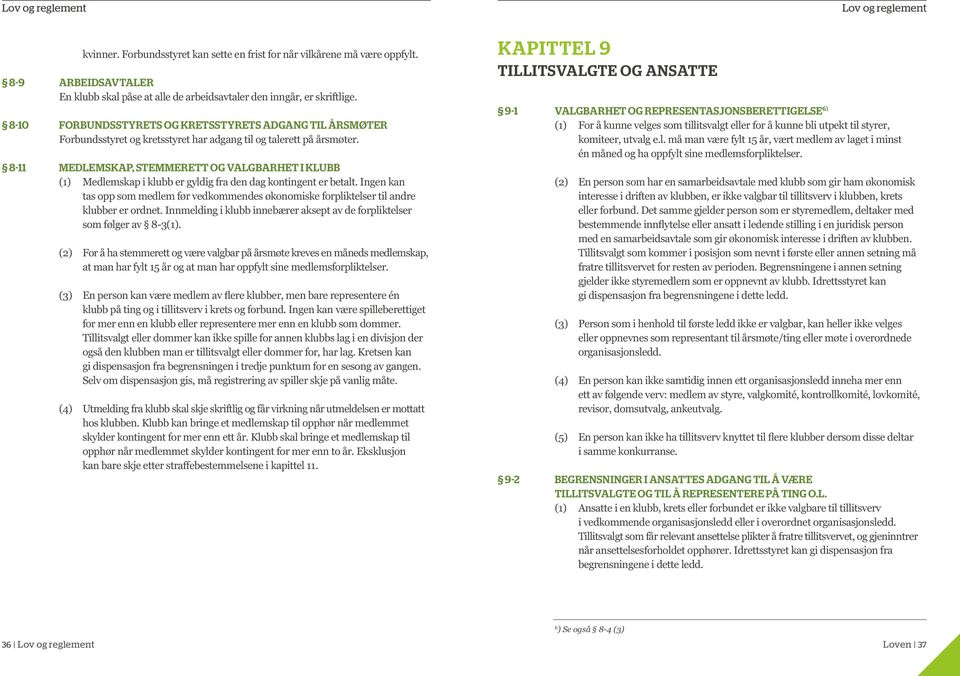 8-11 MEDLEMSKAP, STEMMERETT OG VALGBARHET I KLUBB (1) Medlemskap i klubb er gyldig fra den dag kontingent er betalt.