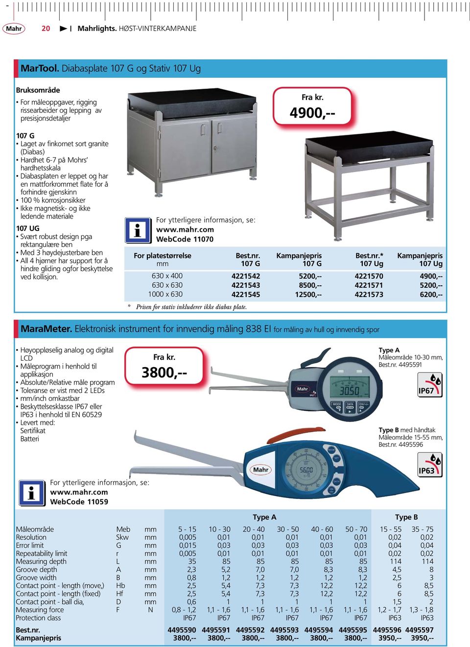 hardhetsskala Diabasplaten er leppet og har en mattforkrommet flate for å forhindre gjenskinn 100 % korrosjonsikker Ikke magnetisk- og ikke ledende materiale 107 UG Svært robust design pga