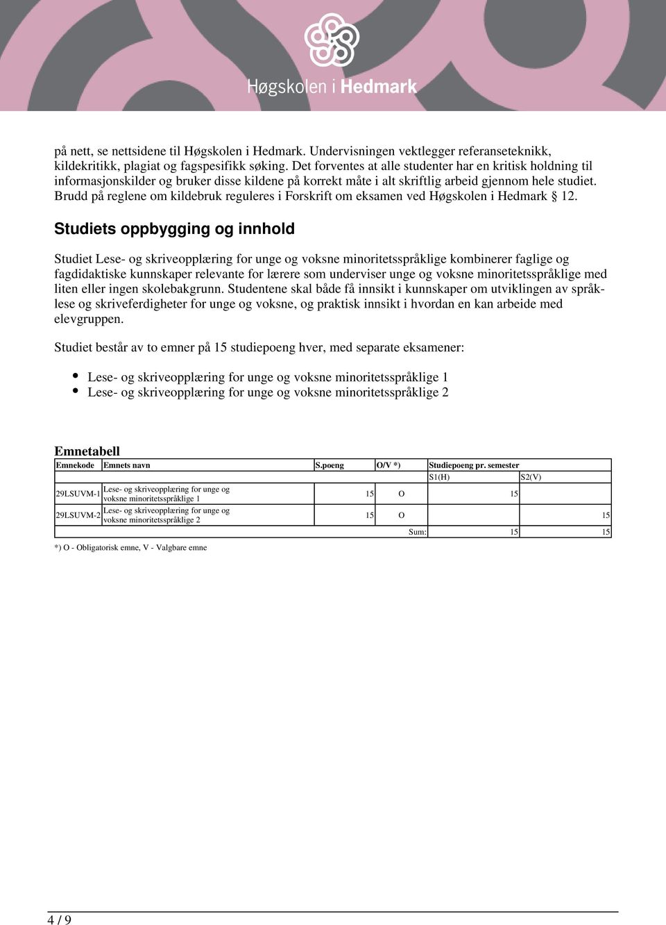 Brudd på reglene om kildebruk reguleres i Forskrift om eksamen ved Høgskolen i Hedmark 12.