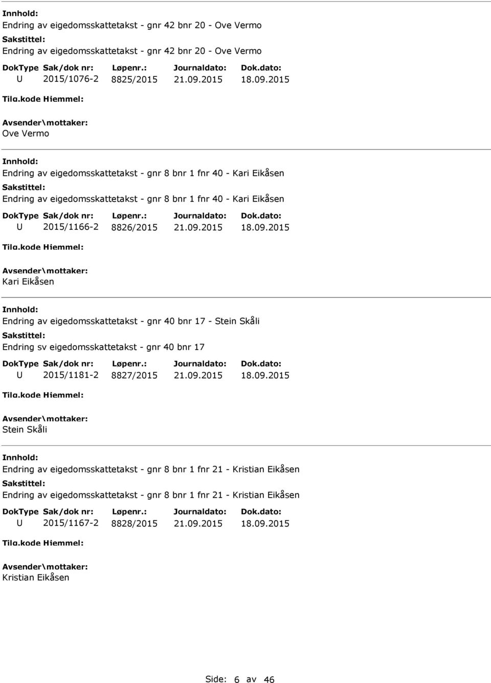 Endring av eigedomsskattetakst - gnr 40 bnr 17 - Stein Skåli Endring sv eigedomsskattetakst - gnr 40 bnr 17 2015/1181-2 8827/2015 Stein Skåli Endring av