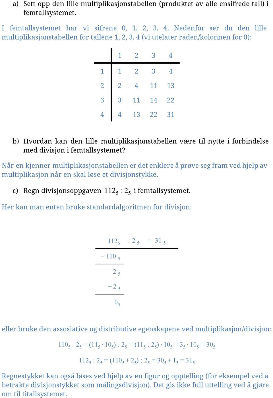 multiplikasjonstabellen være til nytte i forbindelse med divisjon i femtallsystemet?