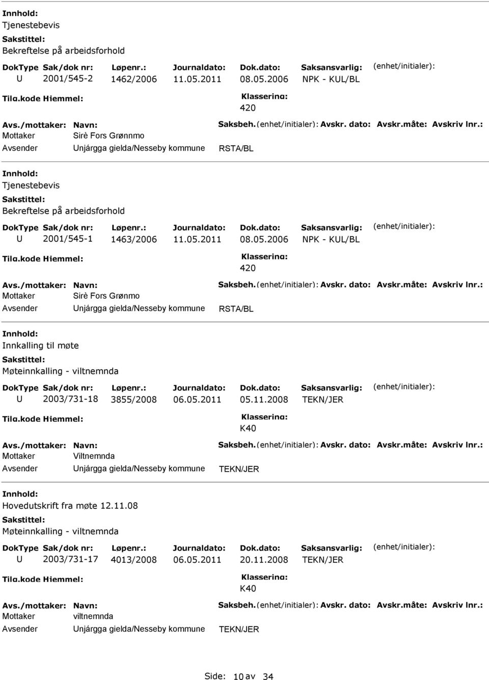 2006 420 Mottaker Sirè Fors Grønmo njárgga gielda/nesseby kommune RSTA/BL nnkalling til møte Møteinnkalling - viltnemnda 2003/731-18 3855/2008 05.