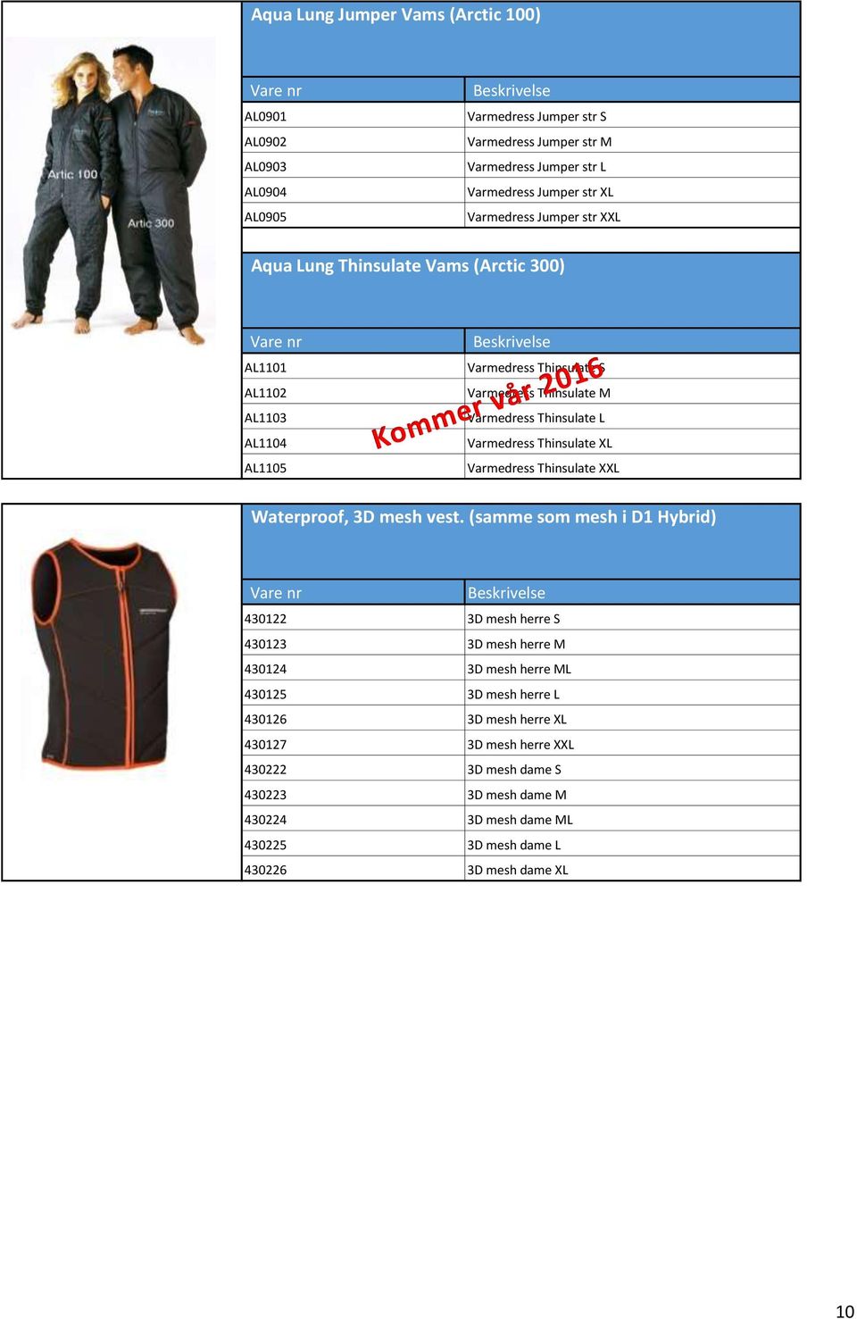 L Varmedress Thinsulate XL Varmedress Thinsulate XXL Waterproof, 3D mesh vest.