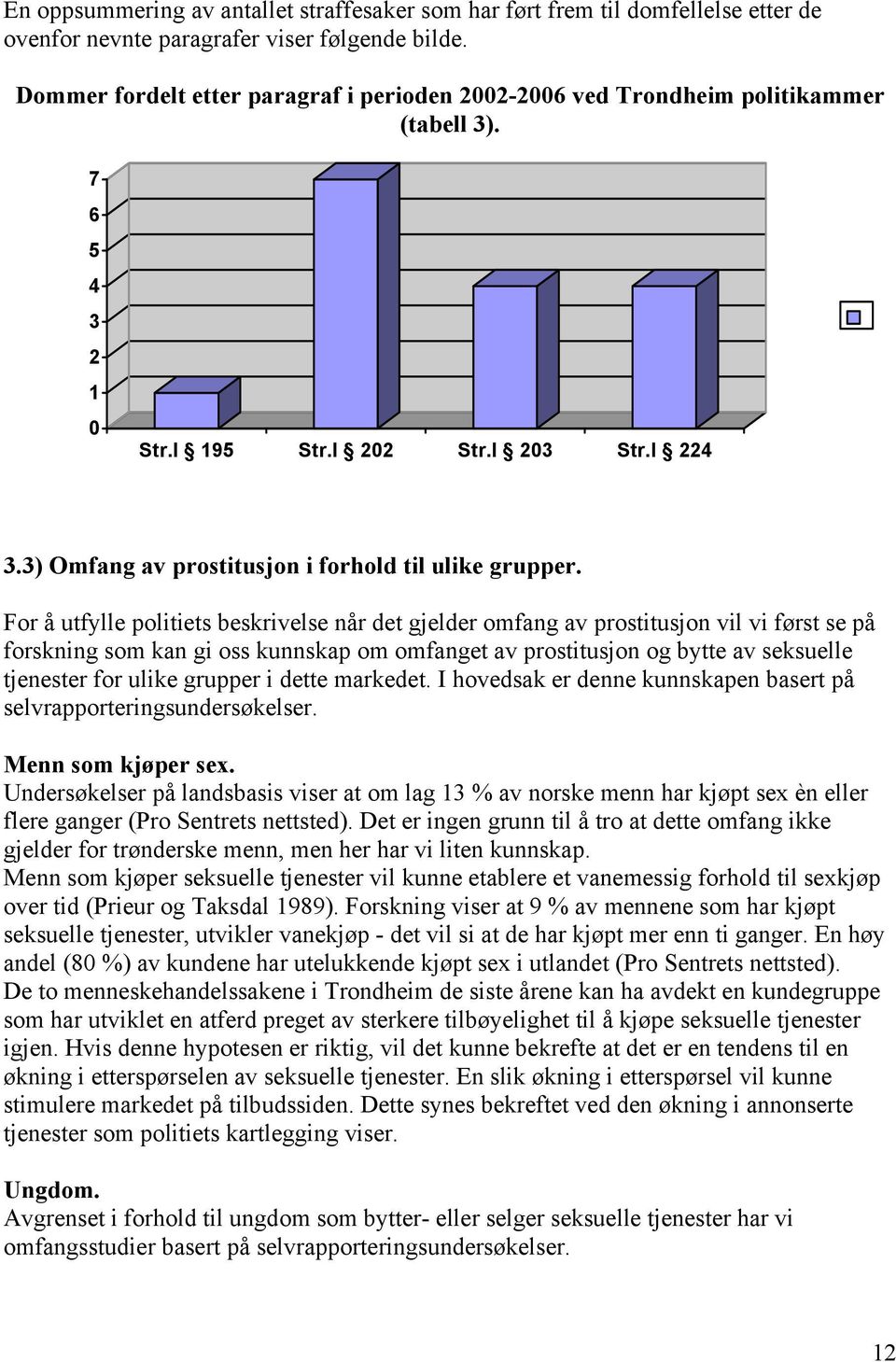 3) Omfang av prostitusjon i forhold til ulike grupper.