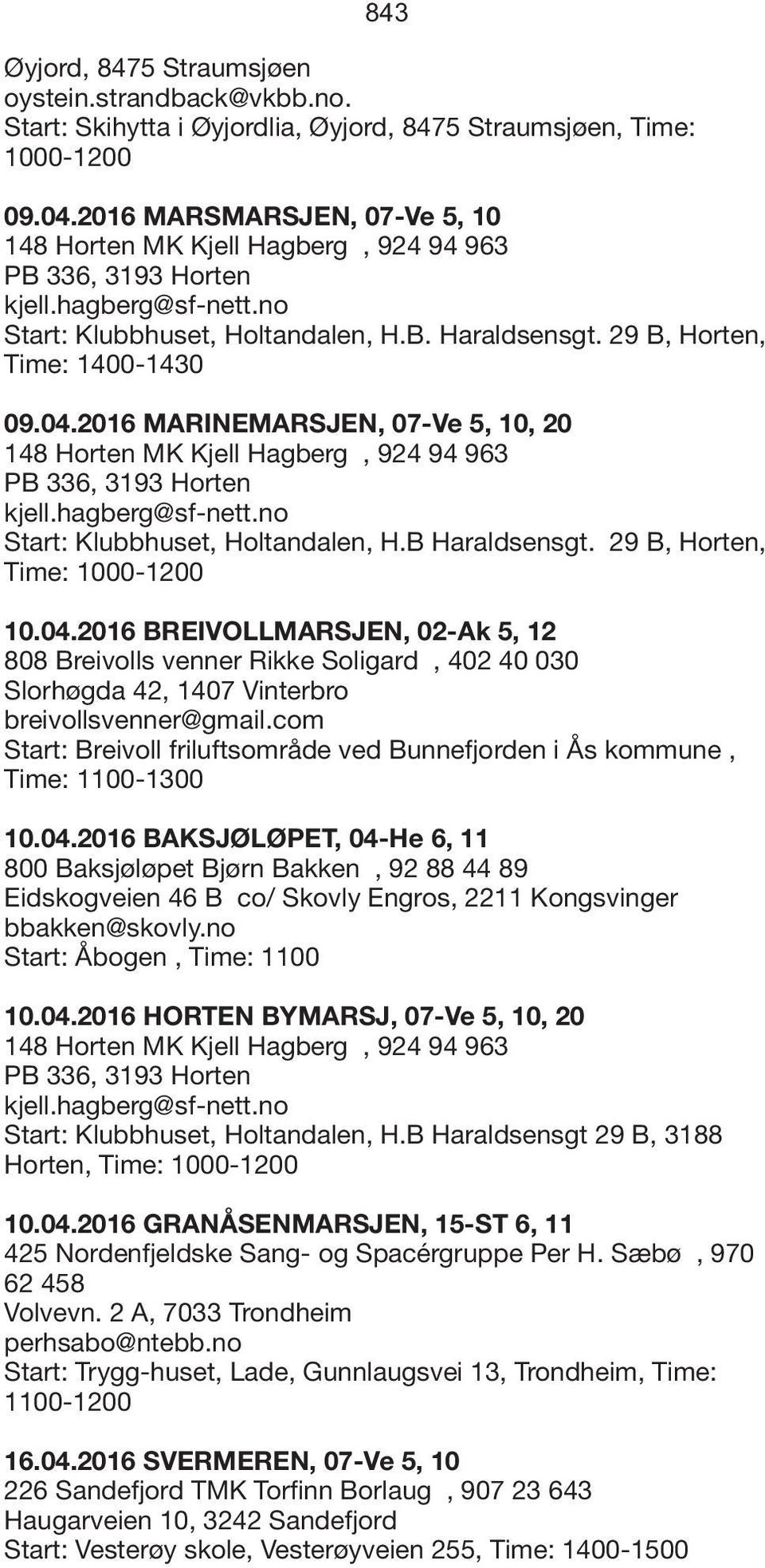 04.2016 MARINEMARSJEN, 07-Ve 5, 10, 20 148 Horten MK Kjell Hagberg, 924 94 963 PB 336, 3193 Horten kjell.hagberg@sf-nett.no Start: Klubbhuset, Holtandalen, H.B Haraldsensgt.