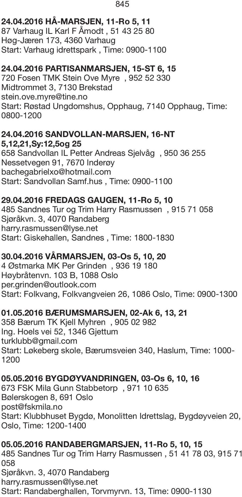 2016 SANDVOLLAN-MARSJEN, 16-NT 5,12,21,Sy:12,5og 25 658 Sandvollan IL Petter Andreas Sjelvåg, 950 36 255 Nessetvegen 91, 7670 Inderøy bachegabrielxo@hotmail.com Start: Sandvollan Samf.