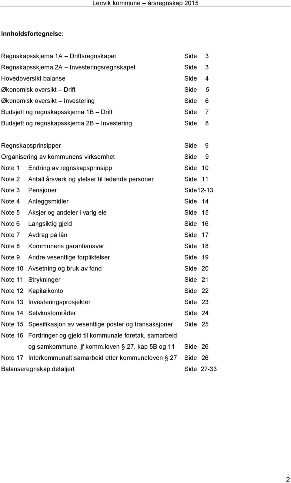 av regnskapsprinsipp Side 10 Note 2 Antall årsverk og ytelser til ledende personer Side 11 Note 3 Pensjoner Side1213 Note 4 Anleggsmidler Side 14 Note 5 Aksjer og andeler i varig eie Side 15 Note 6