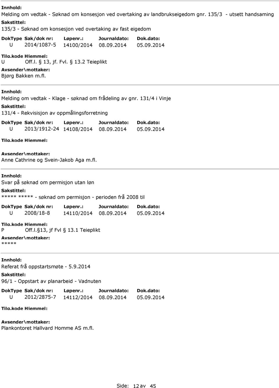 Melding om vedtak - Klage - søknad om frådeling av gnr. 131/4 i Vinje 131/4 - Rekvisisjon av oppmålingsforretning 2013/1912-24 14108/2014 Anne Cathrine og Svein-Jakob Aga m.fl.