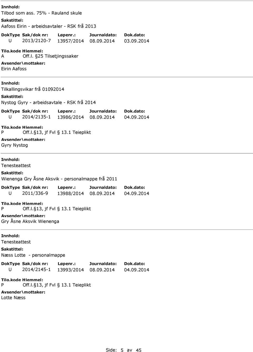 1 Teieplikt Gyry Nystog Tenesteattest Wienenga Gry Åsne Aksvik - personalmappe frå 2011 2011/336-9 13988/2014 04.09.2014 P Off.l. 13, jf Fvl 13.