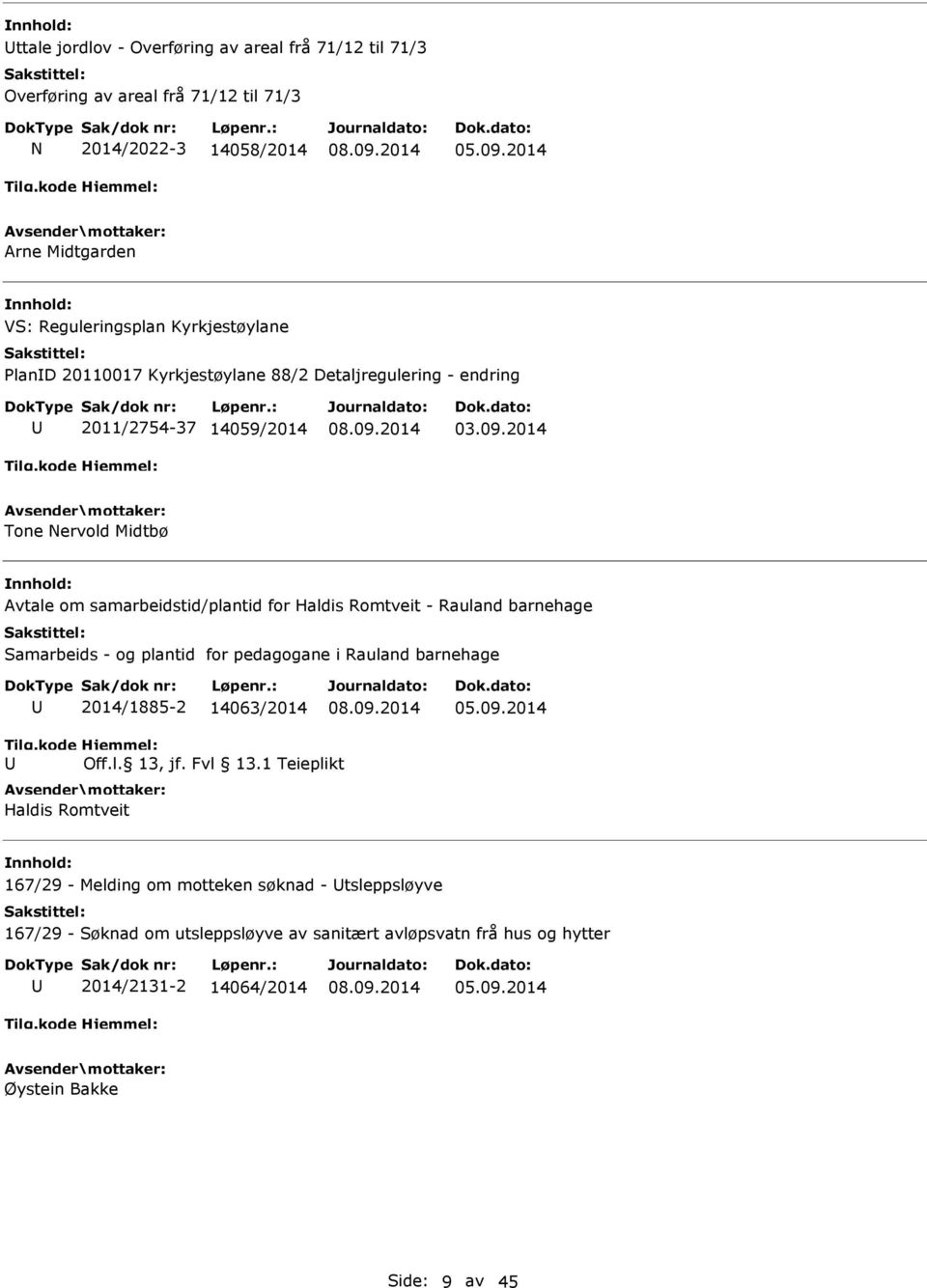 2014 Tone Nervold Midtbø Avtale om samarbeidstid/plantid for Haldis Romtveit - Rauland barnehage Samarbeids - og plantid for pedagogane i Rauland barnehage