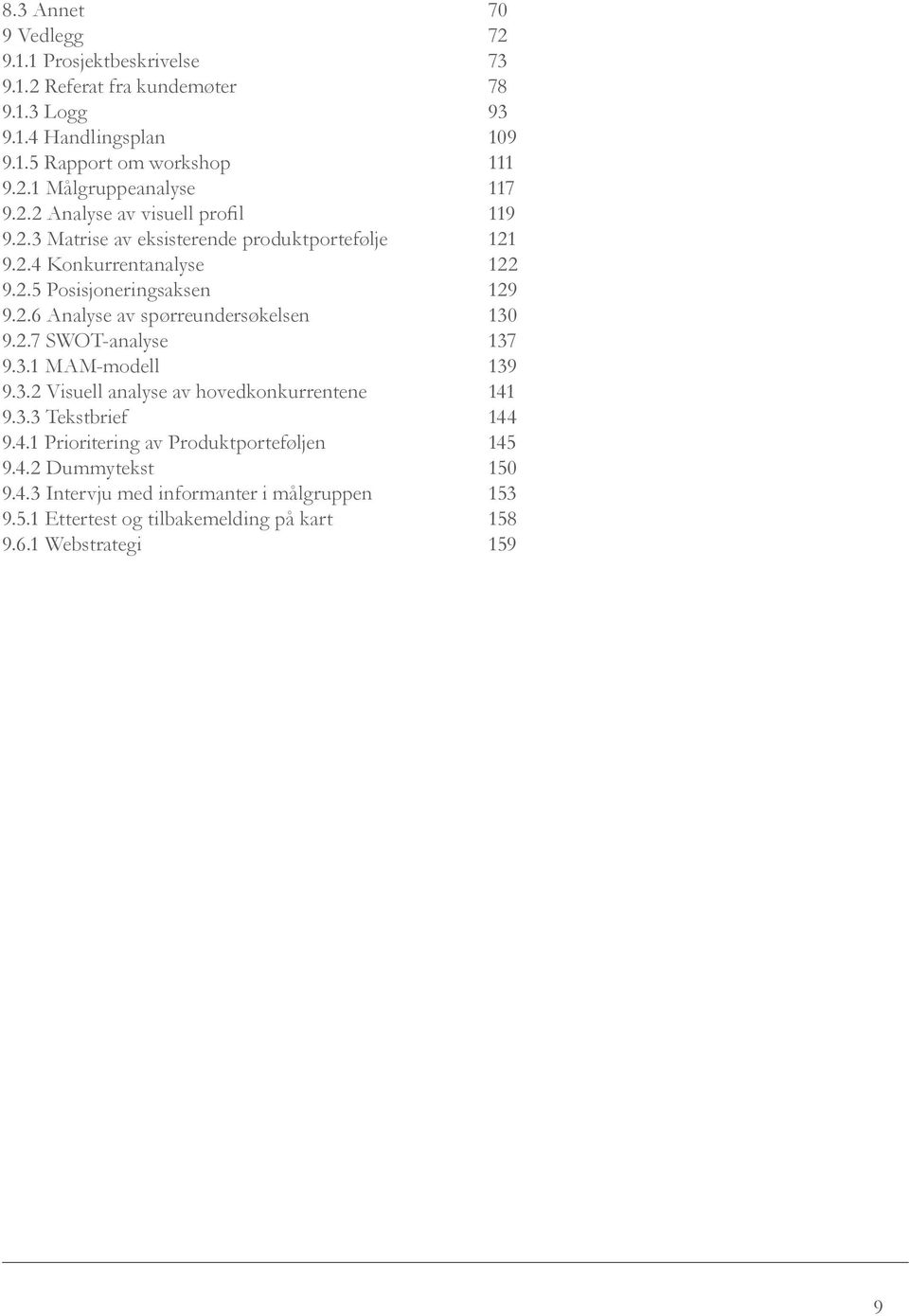 2.7 SWOT-analyse 137 9.3.1 MAM-modell 139 9.3.2 Visuell analyse av hovedkonkurrentene 141 9.3.3 Tekstbrief 144 9.4.1 Prioritering av Produktporteføljen 145 9.4.2 Dummytekst 150 9.