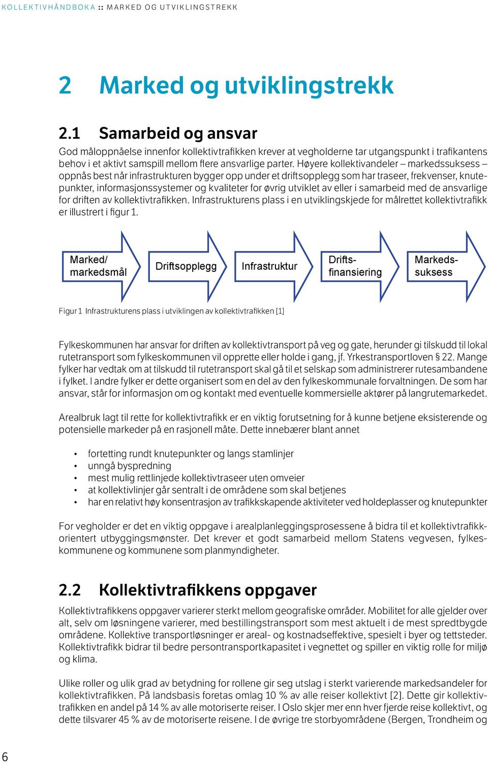 Høyere kollektivandeler markedssuksess oppnås best når infrastrukturen bygger opp under et driftsopplegg som har traseer, frekvenser, knutepunkter, informasjonssystemer og kvaliteter for øvrig