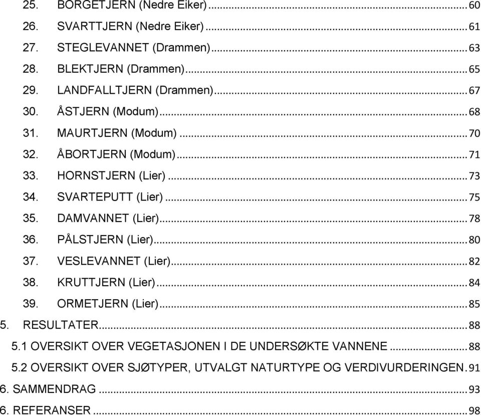 SVARTEPUTT (Lier)... 75 35. DAMVANNET (Lier)... 78 36. PÅLSTJERN (Lier)... 80 37. VESLEVANNET (Lier)... 82 38. KRUTTJERN (Lier)... 84 39. ORMETJERN (Lier).