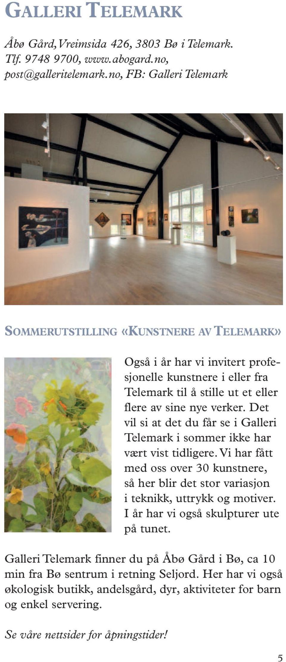 Det vil si at det du får se i Galleri Telemark i sommer ikke har vært vist tid ligere. Vi har fått med oss over 30 kunstnere, så her blir det stor variasjon i teknikk, uttrykk og motiver.