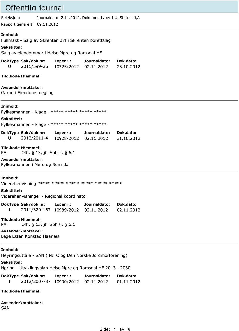 2012 nnhold: Fullmakt - Salg av Skrenten 27f i Skrenten borettslag Salg av eiendommer i Helse Møre og Romsdal HF 2011/599-26 107