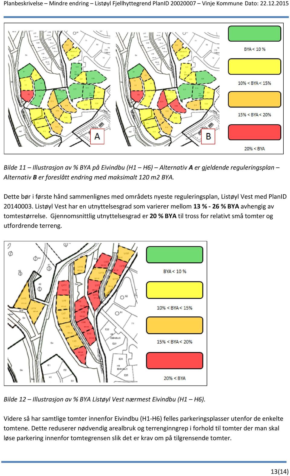 Listøyl Vest har en utnyttelsesgrad som varierer mellom 13 % - 26 % BYA avhengig av tomtestørrelse.