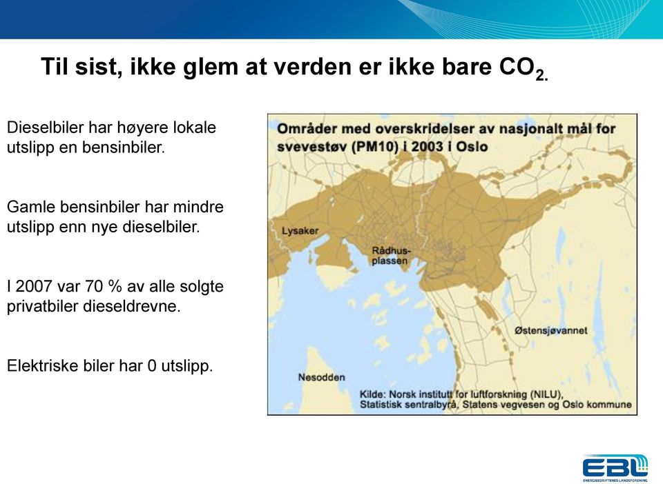 Gamle bensinbiler har mindre utslipp enn nye dieselbiler.