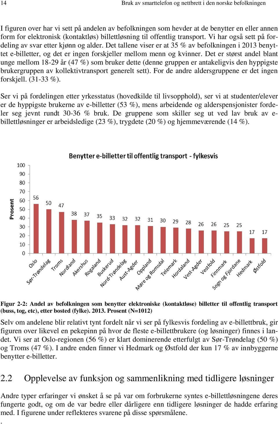 Det tallene viser er at 35 % av befolkningen i 2013 benyttet e-billetter, og det er ingen forskjeller mellom menn og kvinner.