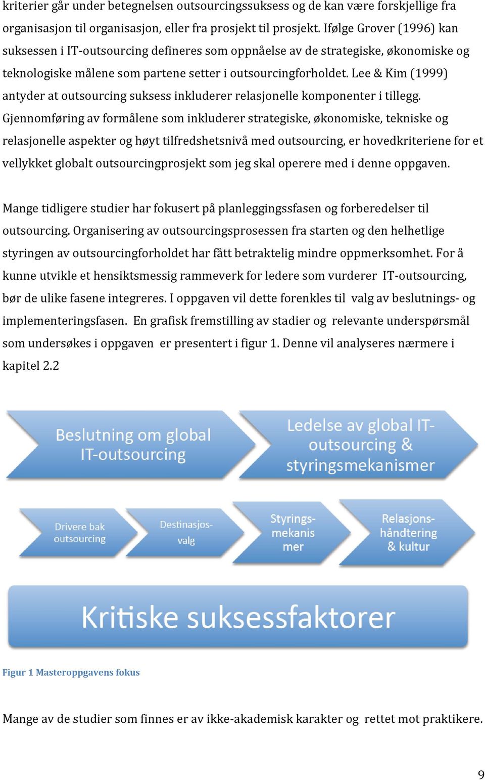 Lee & Kim (1999) antyder at outsourcing suksess inkluderer relasjonelle komponenter i tillegg.